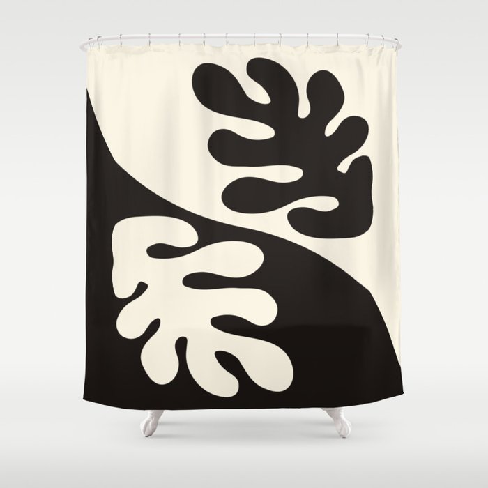 Matisse Inspired Yin Yang Leaf Cutouts in Black & Off White Shower Curtain