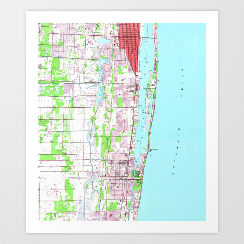 Vintage Lake Worth Boynton Beach Fl Map 1945 Art Print By