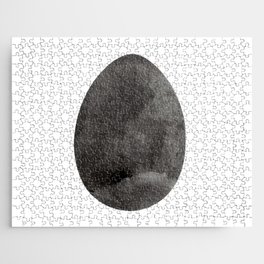 Flat Easter egg symbol. Cooking and food sign. Bird eggshell logo. Monochrome black-white watercolor isolated on white. Design for background, cover and packaging, Easter and food illustration, greeting card. Jigsaw Puzzle