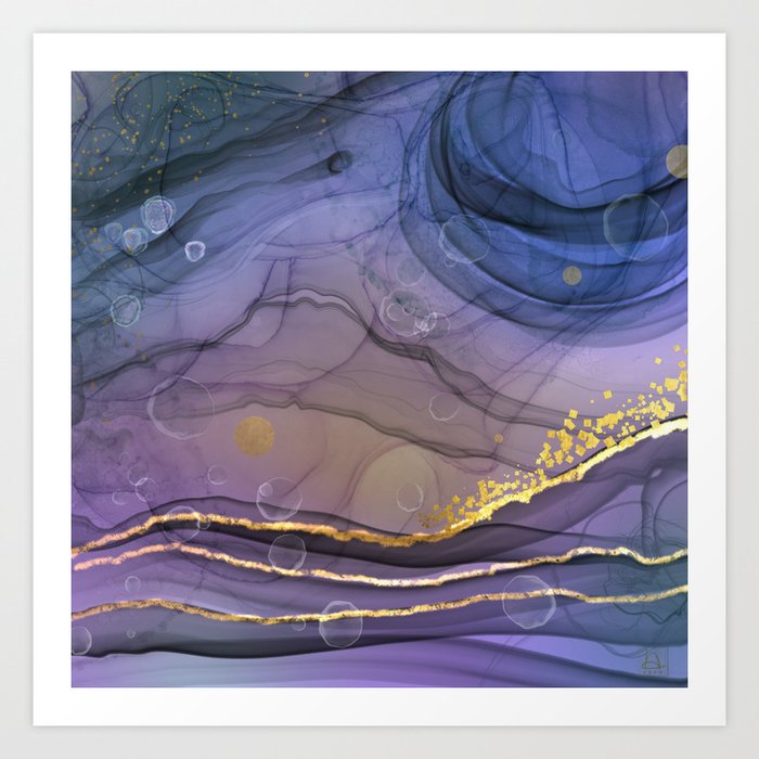 Abstract Landscape bright blue + lilac in Digital Alcohol Inks II  Art Print