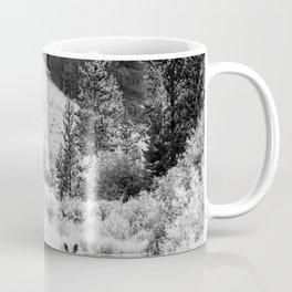 Moose in the River Black and White Yellowstone National Park Woodland Forest Wildlife Animal Posing Coffee Mug