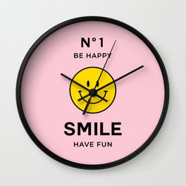 Smiley Face Print Smile Face Happy Smiling Face Colorful Smiley Happy Face Pink Yellow Colors Wall Clock