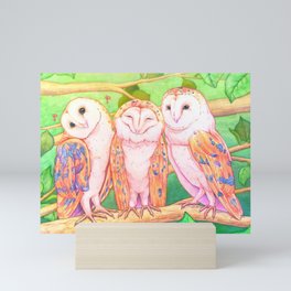 Cute watercolor barn owls Mini Art Print