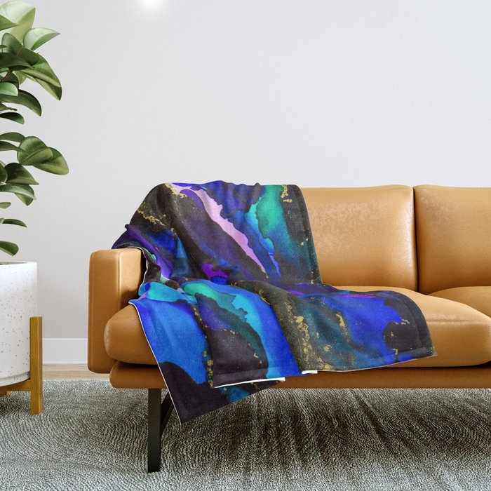 Blue Black Alcohol Ink Painting Throw Blanket