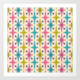 Mid Century Modern Abstract Starburst Pattern 942 Populuxe Pink Green and Blue Art Print