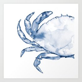 Coastal Crab in Watercolor, Navy Blue (Left Half in Set) Art Print