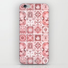 Abstract Coral Pink White Geometrical Tribal Mosaic Pattern iPhone Skin
