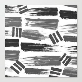 Abstract black white gray acrylic paint brush strokes Canvas Print