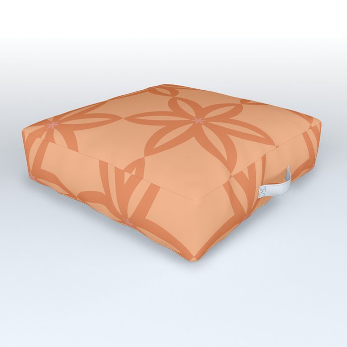 Geometric Flowers Pattern - Orange Outdoor Floor Cushion