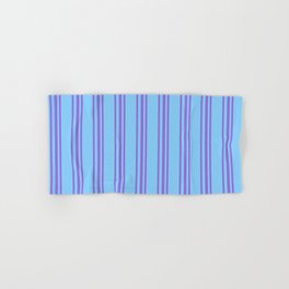 [ Thumbnail: Purple & Light Sky Blue Colored Pattern of Stripes Hand & Bath Towel ]