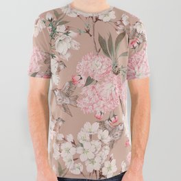 Vintage Japanese Garden in Tan and Blush  All Over Graphic Tee