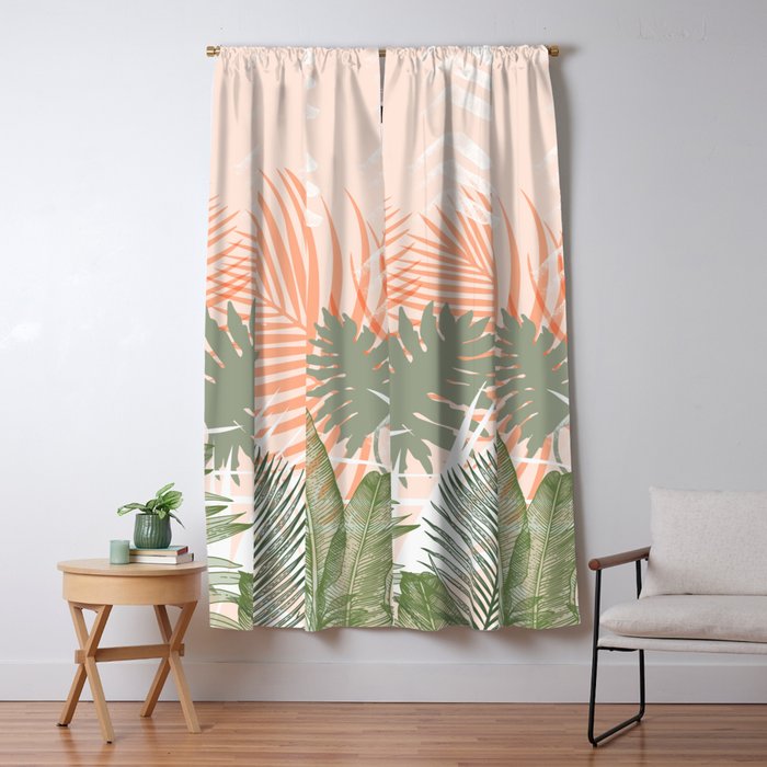Abstract Tropical Plants Pastel Blackout Curtain By Mmartabc