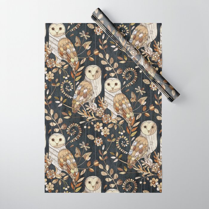 Wooden Wonderland Barn Owl Collage Wrapping Paper
