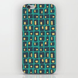 Retro Funky Squares Seamless Pattern Charcoal, Teal and Yellow iPhone Skin