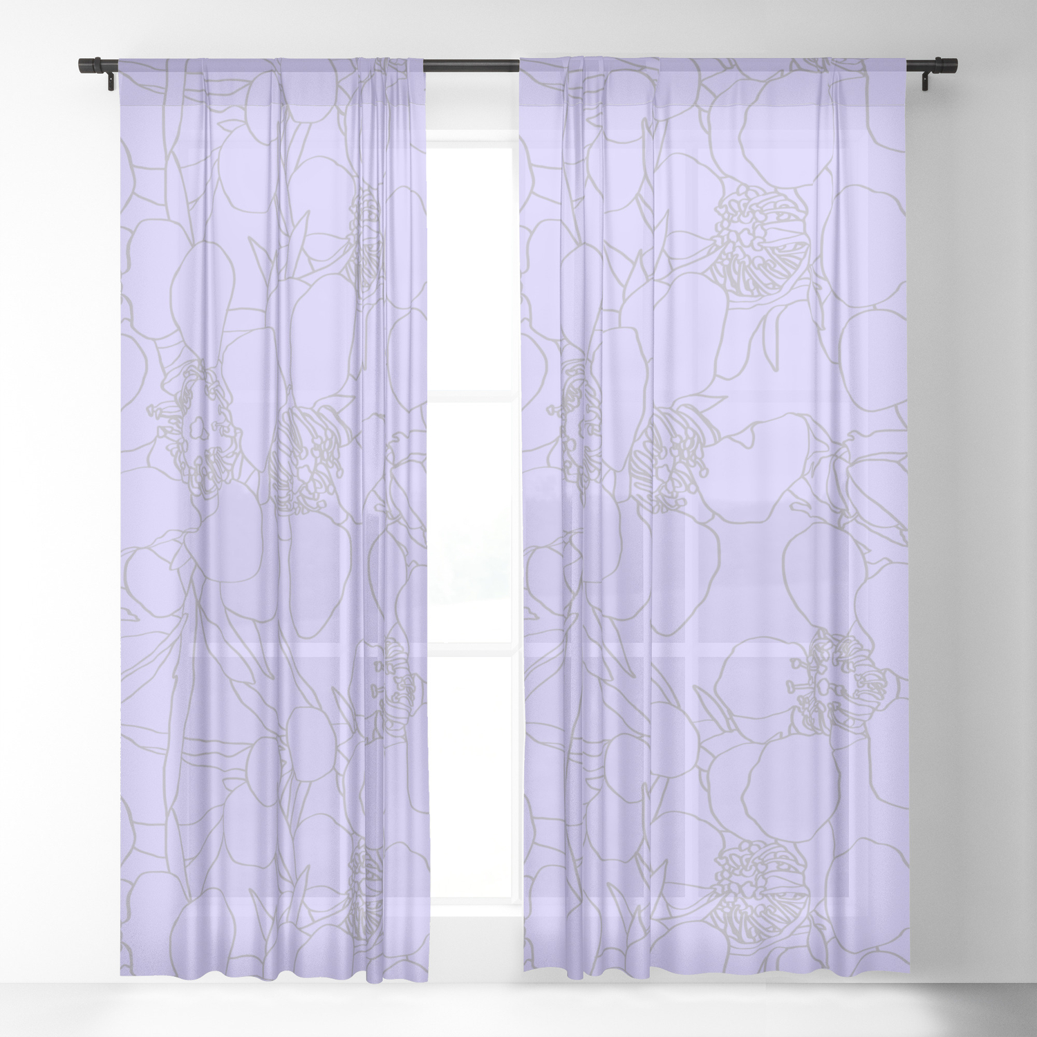 Australian Waxflower Line Floral In Lilac Sheer Curtain By