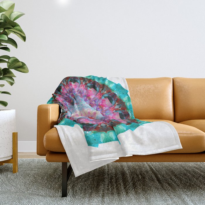 Feather Light Pink and Aqua Mandala Art by Sharon Cummings Throw Blanket