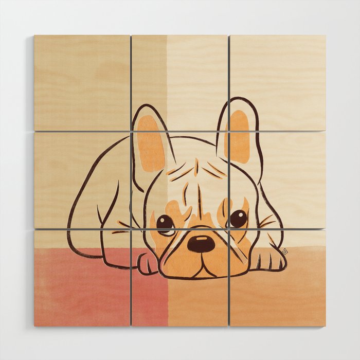 Adorable French Bulldog Puppy Artwork earth tone Wood Wall Art