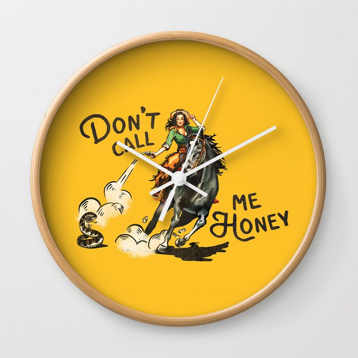 Don't Call Me Honey Retro Cowgirl On Horseback V.1 Wall Clock