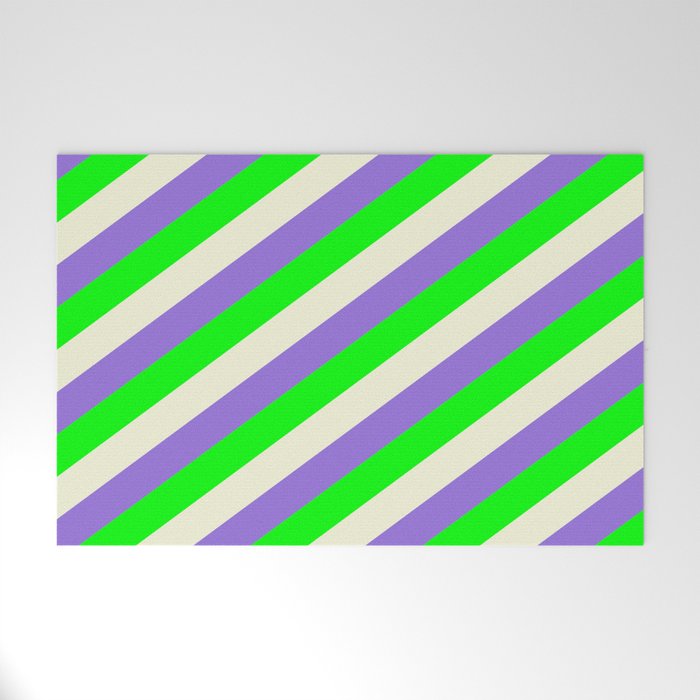 Purple, Lime, and Beige Colored Lines/Stripes Pattern Welcome Mat