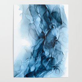 Deep Blue Flowing Water Abstract Painting Poster