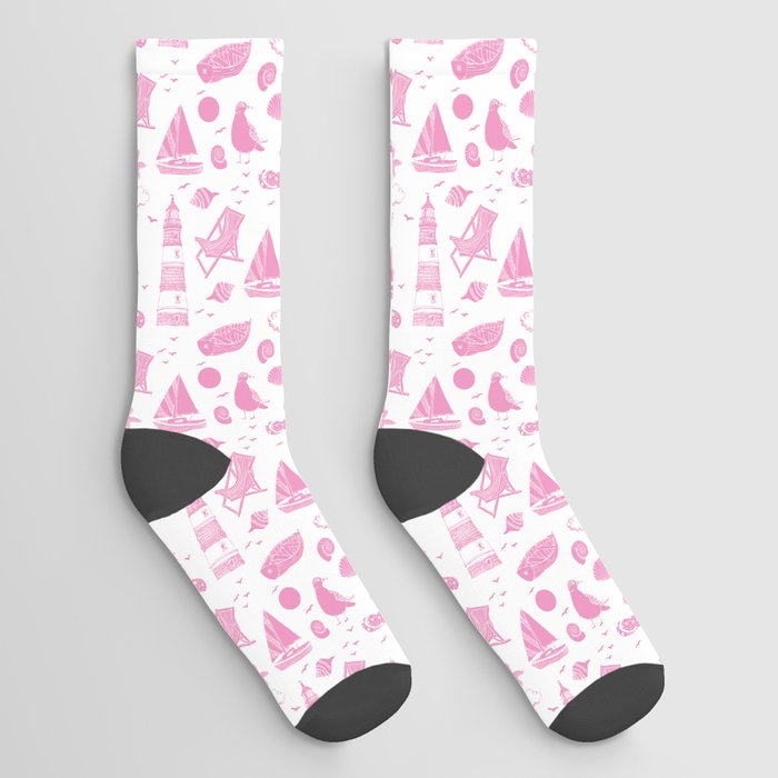 Pink Summer Beach Elements Pattern Socks