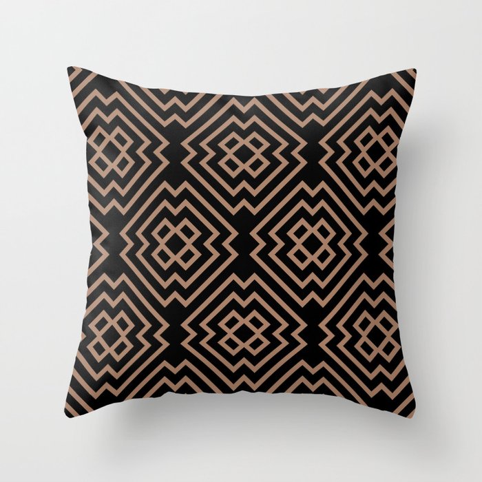 Brown and Black Ornamental Shape Pattern 6 - 2022 Color of the Year Rustic Oak 2007-7B Throw Pillow