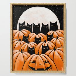 Black Cats in the Pumpkin Patch Serving Tray