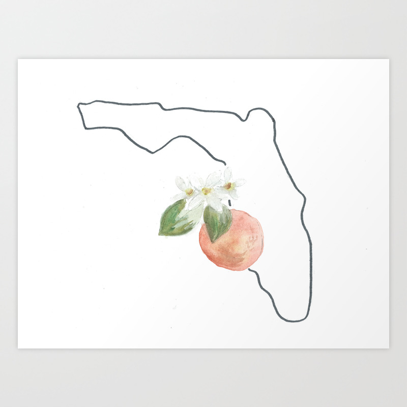 Get Wallpaper Florida Watercolor Orange Blossom State Flower Map Art Print By Ashymd Society6 For iPhone Free