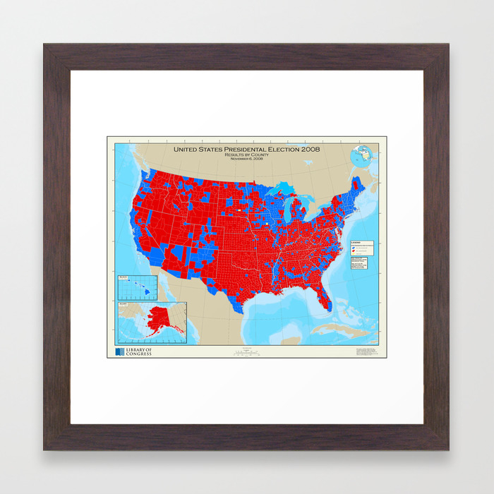 United States Presidential Election Results By County November 6 2008 Framed Art Print By Thearts Society6