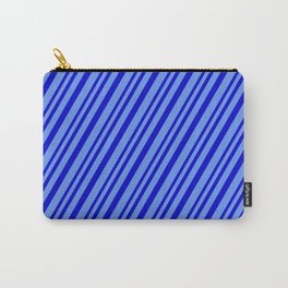 [ Thumbnail: Blue & Cornflower Blue Colored Lined Pattern Carry-All Pouch ]