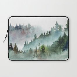 Watercolor Pine Forest Mountains in the Fog Laptop Sleeve