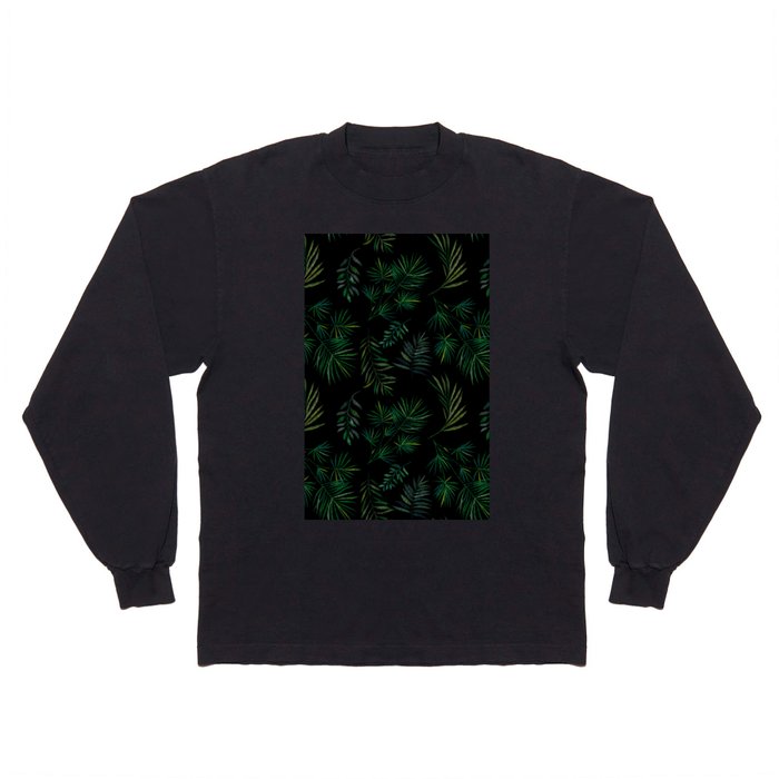 Embroidered Green Leaves Long Sleeve T Shirt
