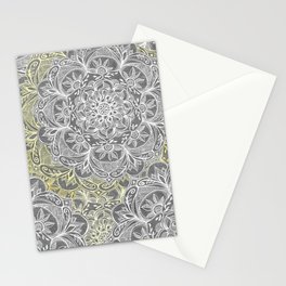 Yellow & White Mandalas on Grey Stationery Card