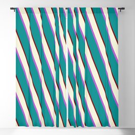 [ Thumbnail: Beige, Orchid, Dark Cyan, and Maroon Colored Striped/Lined Pattern Blackout Curtain ]