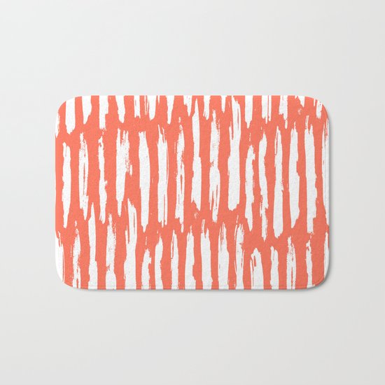 Vertical Dash White on Deep Coral Bath Mat