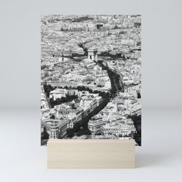 Paris Center, Arc de Triomphe street view cityscape black and white photograph / black and white photography Mini Art Print
