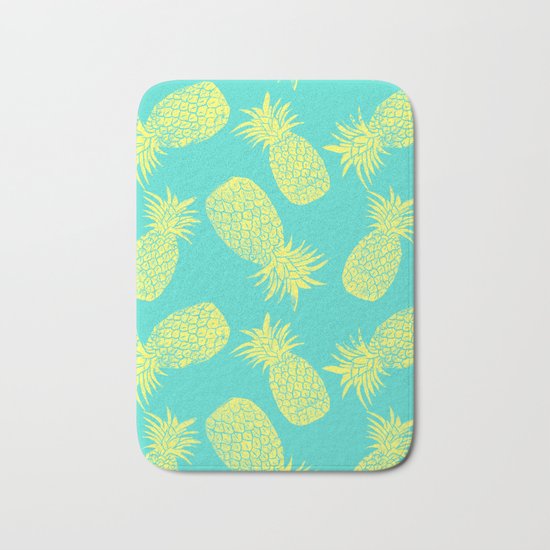Pineapple Pattern - Turquoise & Lemon Bath Mat