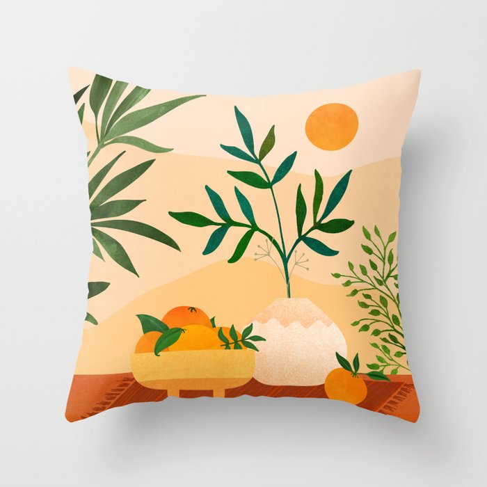 Bohemian Summer / Landscape Illustration Throw Pillow