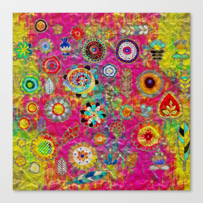 Boho Flowers Abstract Mixed Media Digital Art Collage Canvas Print