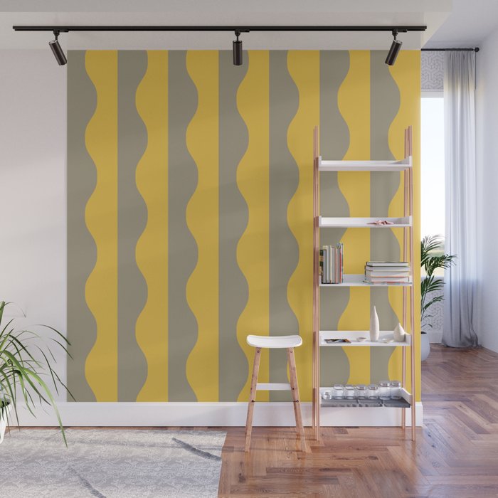 Classic Wavy Stripe Pattern 837 Yellow and Gray Wall Mural