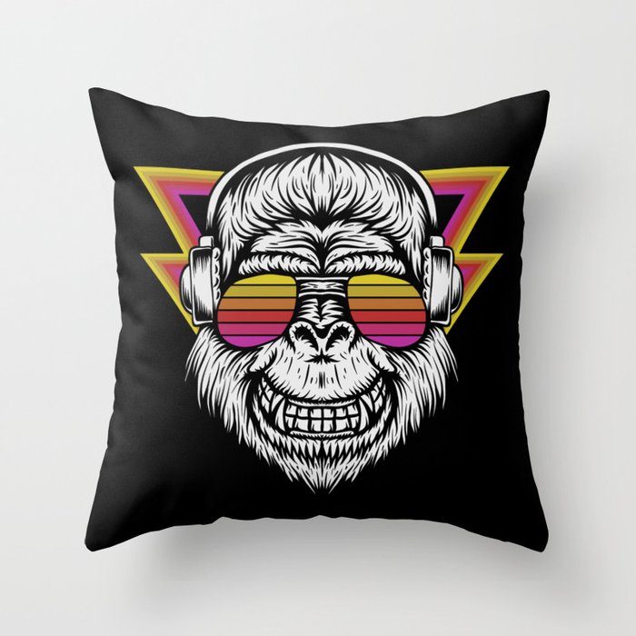 Angry Retro Gorilla Music Monkey Illustration Throw Pillow