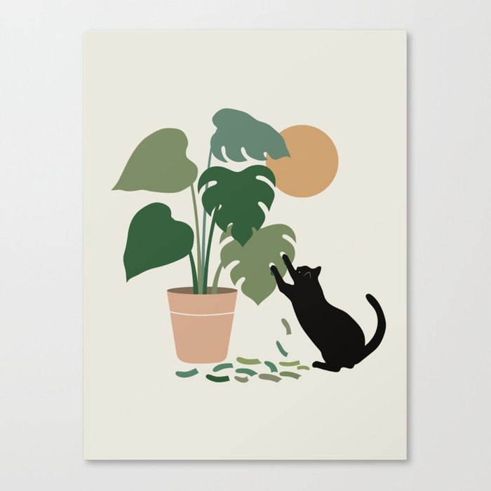 Cat and Plant 13: The Making of Monstera Canvas Print