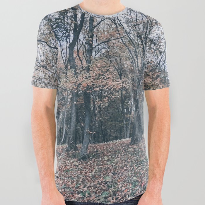 Deciduous autumn forest landscape All Over Graphic Tee