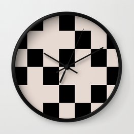 Checker Black Beige  Wall Clock | Digital, Modern, Curated, Checkered, Gingham, Pattern, Square, Handdrawn, Beige, Art 