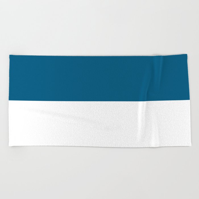 Winter Dark Blue And White Split in Horizontal Halves Beach Towel
