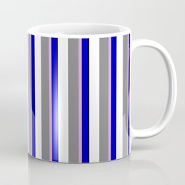 [ Thumbnail: Eyecatching Blue, Plum, Grey, White, and Black Colored Lines Pattern Coffee Mug ]
