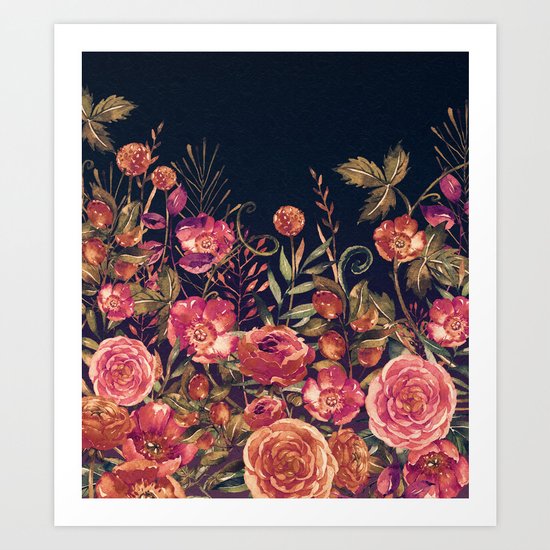 Vintage Garden 3 (Night Flowers) Art Print