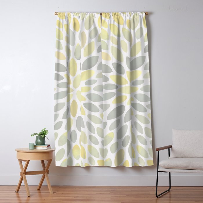 Floral Bloom Pattern Yellow And Gray Blackout Curtain By