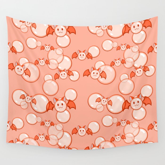 Bubbles And Bats Peach Wall Tapestry By Subtle Nerd Society6 - Subtle Nerd Wall Art