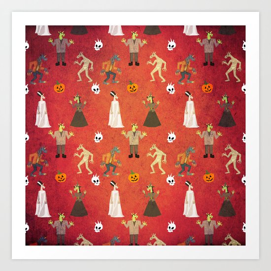 Unicorn Halloween Pattern Art Print